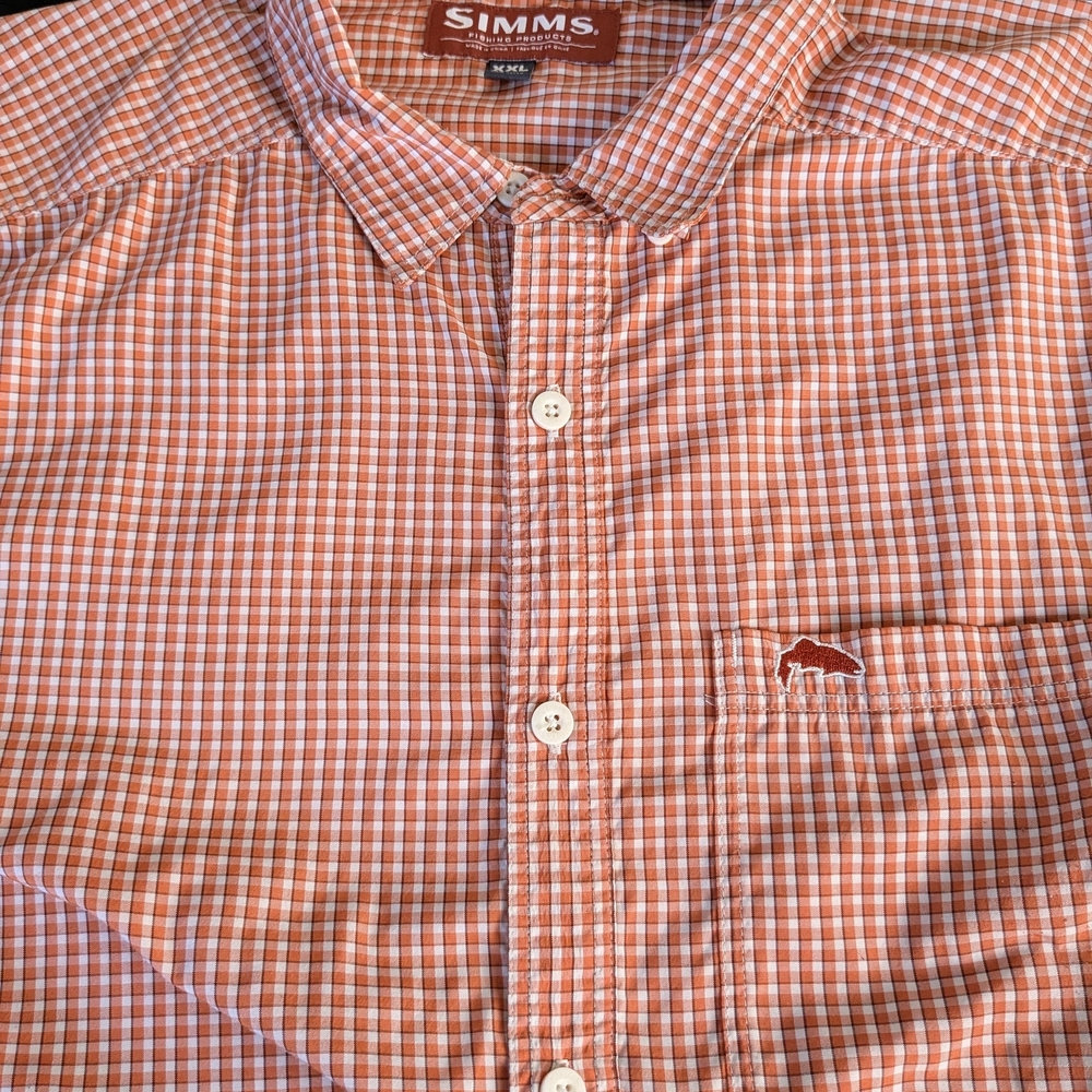Simms Orange and White Gingham Button-Down Shirt - image 1